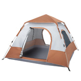 HAOYYE 240x240x150cm Spring Quick Open 4 Person Family Tent Brown Portable Camping Shelter Waterproof Sunshade Pop Up Tent for Outdoor Hiking Travel Garden Picnic Use
